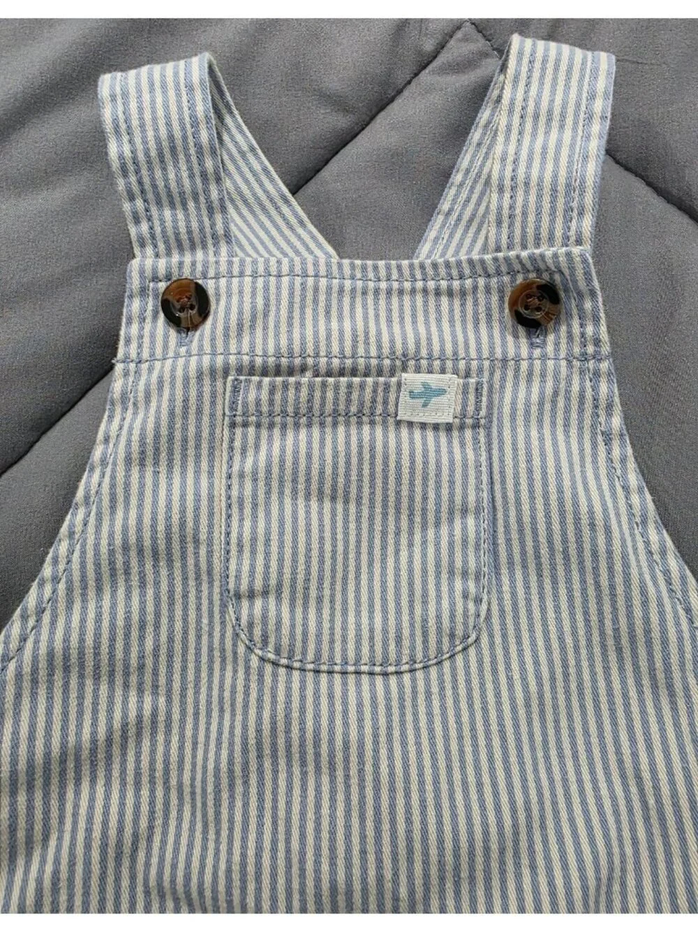 Carter's Baby Boys Blue & White Striped Shortall Romper 18 Months